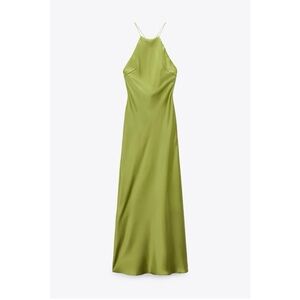 Green Halter Satin Dress w/ Spaghetti Straps